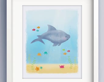 Shark Print - Nursery Wall Art - Animal nursery decor - Original nursery art, Ocean nursery, Nursery art print, Childrens art, Cute print