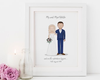 Bride and Groom Portrait - Custom Wedding Art - Personalised Wedding Illustration - Wedding Art Print - Digital Download available