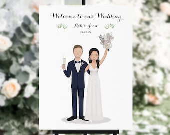 DIGITAL DOWNLOAD - Personalised Wedding Welcome Sign - Bride and Groom Portrait - Custom Wedding Art - Welcome to Wedding Sign - Printable
