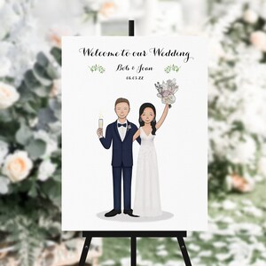 DIGITAL DOWNLOAD - Personalised Wedding Welcome Sign - Bride and Groom Portrait - Custom Wedding Art - Welcome to Wedding Sign - Printable