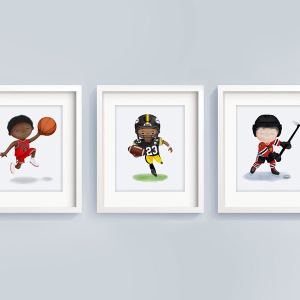 Custom Set of 3 sports prints - boys room sports decor - nursery sports prints - boys bedroom sports - sport artwork - sports art prints