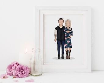 couple portrait illustration - couple gifts for anniversary - portrait drawing couple - couple illustration digital - customised family