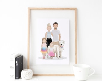 Custom Family Portrait - Family Portrait Illustration - Custom Illustration - Family Portrait Drawing - Friends illustration - Family gift