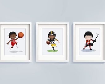 Custom Set of 3 sports prints - boys room sports decor - nursery sports prints - boys bedroom sports - sport artwork - sports art prints