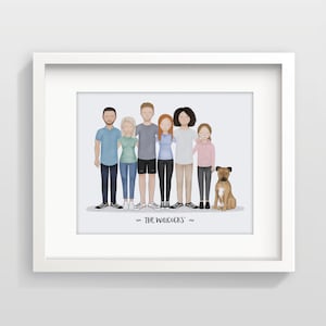 Illustration de portrait de famille personnalisé - Impression de cadeau de pendaison de crémaillère - Illustration de famille avec animaux de compagnie - dessin numérique personnalisé imprimable
