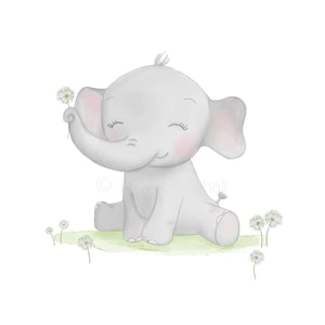 Elefantbarnrumskonst - Elefantunge - Elefantbabyshower - Elefantbarnrumsdekor - Barnrumstryck - Bilder på söta kinder bild 2