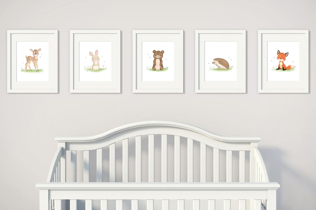 Set of 5 Nursery Print Set - Baby Animal Prints - Nursery Wall Art ...