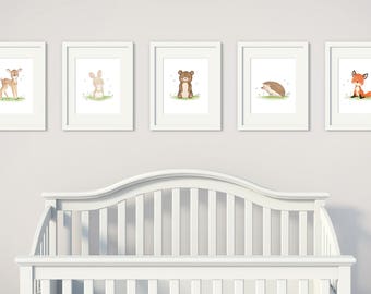 Set of 5 Nursery Print Set - Baby Animal Prints - Nursery Wall Art - Woodland Nursery Decor - Woodland Animals - Woodland Creatures