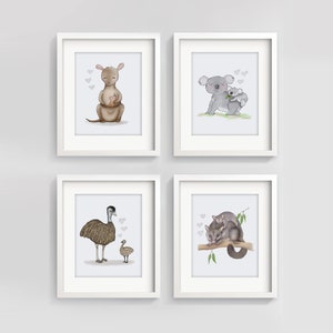 Set of 4 Australian themed nursery prints - Australian nursery decor - Australian animals nursery - koala wall art - kangaroo nursery prints