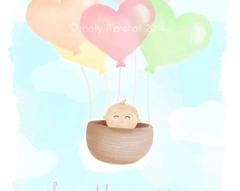 Baby Girl Nursery Print - Hot Air Balloon Nursery - Balloon Decal - Hot Air Balloon Baby - Girl Nursery Prints - Sweet Cheeks Images