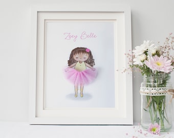 Little Ballerina - 3D wall art - Ballerina Print - Ballet Print - Dance Gifts - Ballerina Baby Shower - Ballerina art - Baby girl decor