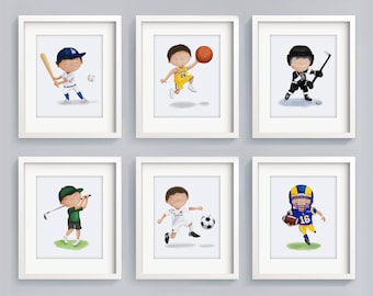 Conjunto personalizado de 6 impresiones deportivas - Arte de pared deportivo - vivero deportivo - Big Kid Sports Decor - impresiones deportivas arte de pared - impresiones de arte deportivo