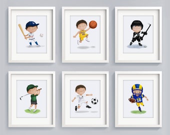 Personalised Set of 6 Sports prints - Sports wall art - sports nursery - Big Kid Sports Decor - sports prints wall art - sports art prints