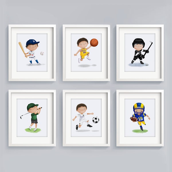 Personalised Set of 6 Sports prints - Sports wall art - sports nursery - Big Kid Sports Decor - sports prints wall art - sports art prints
