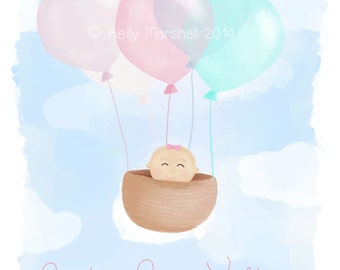 Baby Girl Custom Nursery Art - Hot Air Balloon Nursery - Personalised Baby Gifts - Hot Air Balloon Decor - Sweet Cheeks Images