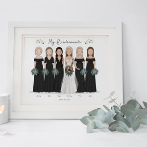 Custom Bridal Party Portrait Bridesmaid Gift Wedding Keepsake Gift Bride Gift from Bridesmaid Bride Gift Ideas Wedding art gift image 8