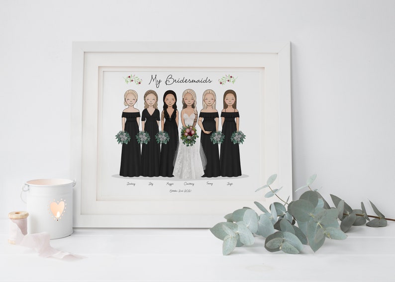 Custom Bridal Party Portrait Bridesmaid Gift Wedding Keepsake Gift Bride Gift from Bridesmaid Bride Gift Ideas Wedding art gift image 8