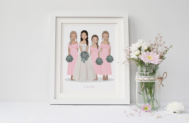 Custom Bridal Party Portrait Bridesmaid Gift Wedding Keepsake Gift Bride Gift from Bridesmaid Bride Gift Ideas Wedding art gift image 7