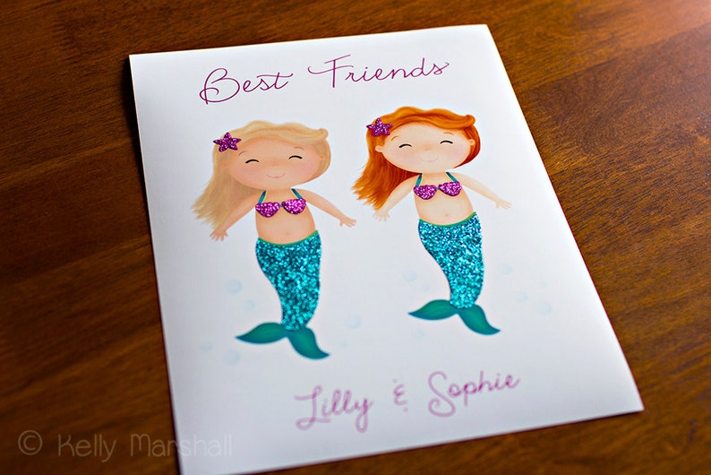 Best Friends Gift Mermaid Decor Real Glitter Best Friend Gift Mermaid Print Twin Sisters Sweet Cheeks Images image 5