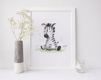 Zebra Barnrumskonst - Babyzebra - Zebra Babyshower - Zebra Barnrumsdekor - Barnrumstryck - Safaritryck - Söta kinderbilder