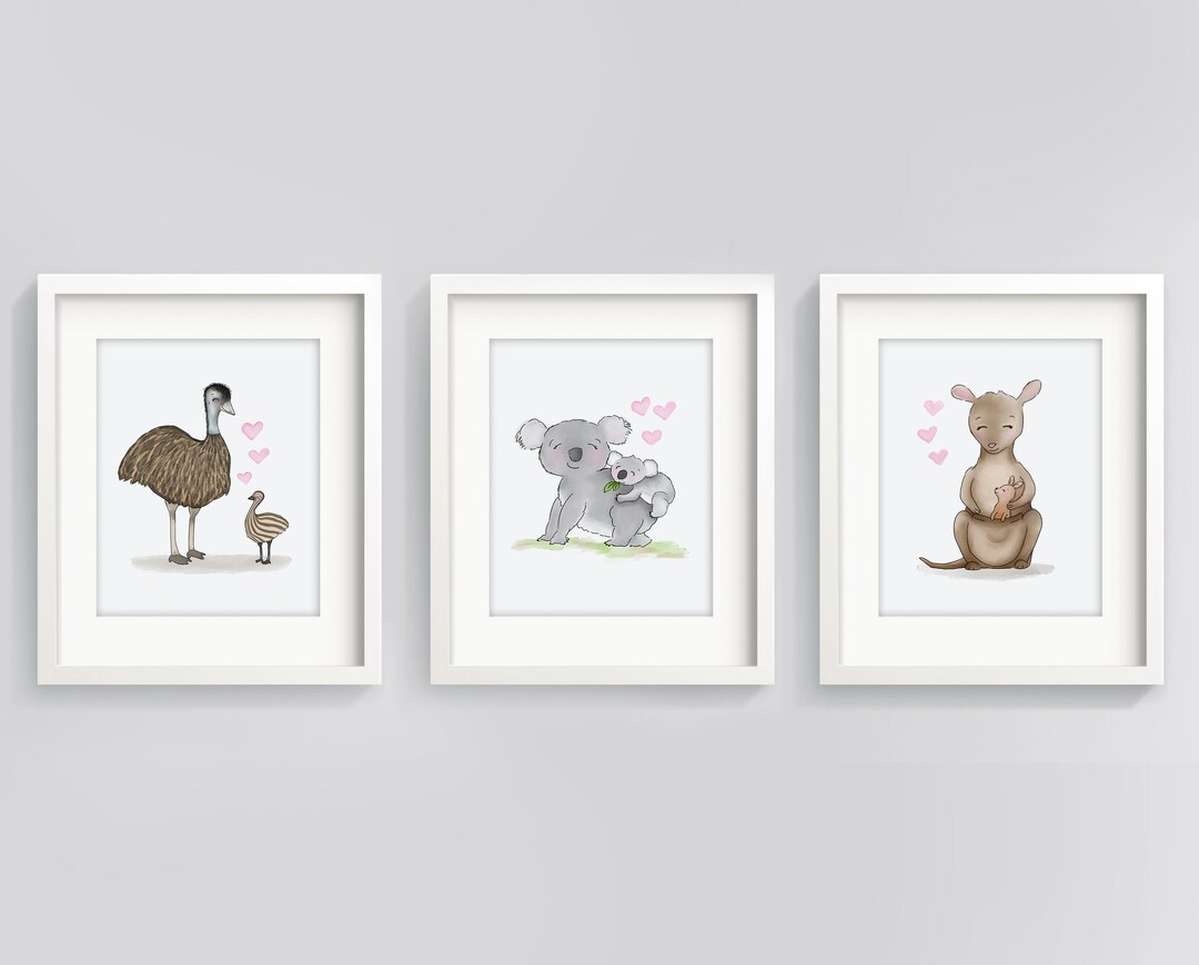 Australian Set of 3 Prints - Australian Animals Set - Nursery Animals ...