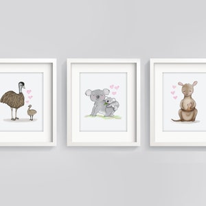 Australian Set of 3 Prints - Australian Animals Set - Nursery Animals - Australian Animal Nursery Art - Aussie Animal Art - Koala - Kangaroo