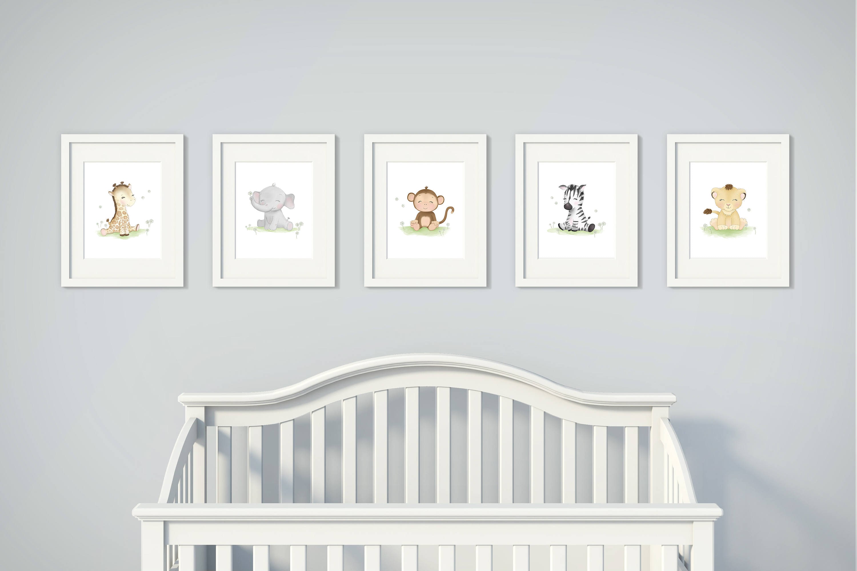 Set of 5 Nursery Print Set - Baby Animal Prints - Nursery Wall Art ...