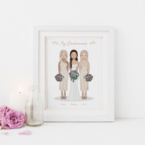 Bride and Bridesmaids Art Print Bridesmaid Gift Wedding Keepsake Gift Bride Gift from Bridesmaid Gift from Maid of Honor Wedding image 10