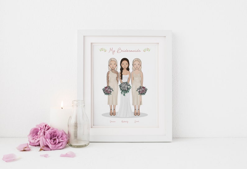 Bride and Bridesmaids Art Print Bridesmaid Gift Wedding Keepsake Gift Bride Gift from Bridesmaid Gift from Maid of Honor Wedding image 10