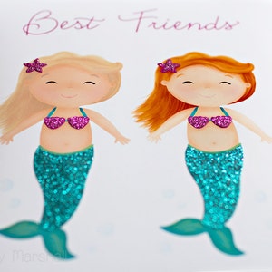 Best Friends Gift Mermaid Decor Real Glitter Best Friend Gift Mermaid Print Twin Sisters Sweet Cheeks Images image 4