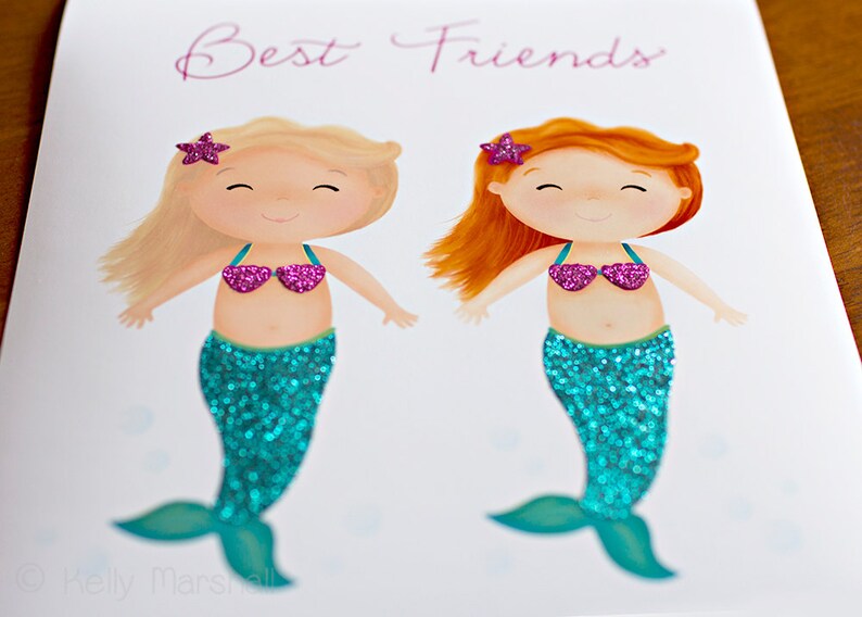 Best Friends Gift Mermaid Decor Real Glitter Best Friend Gift Mermaid Print Twin Sisters Sweet Cheeks Images image 4