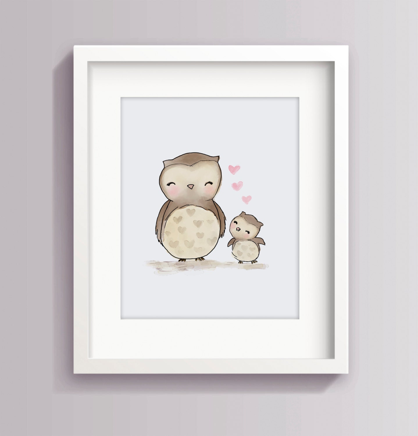 Owl Nursery Art - Baby and Me - Custom Nursery Art - Decorating a Nursery - Owls Baby - Baby Nursery