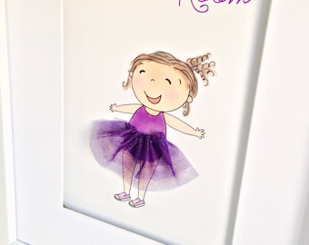 Little Girl Room Art - 3D Wall Decal - Tulle Skirt Girls - Happy Girls are Prettiest - Ballerina Room Decor - by Sweet Cheeks Images