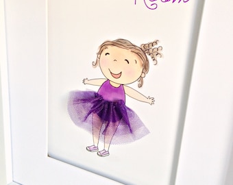 Little Girl Room Art - Calcomanía de pared 3D - Tulle Skirt Girls - Happy Girls are Prettiest - Ballerina Room Decor - por Sweet Cheeks Images