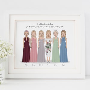 Bride and Bridesmaids Art Print Bridesmaid Gift Wedding Keepsake Gift Bride Gift from Bridesmaid Gift from Maid of Honor Wedding image 7