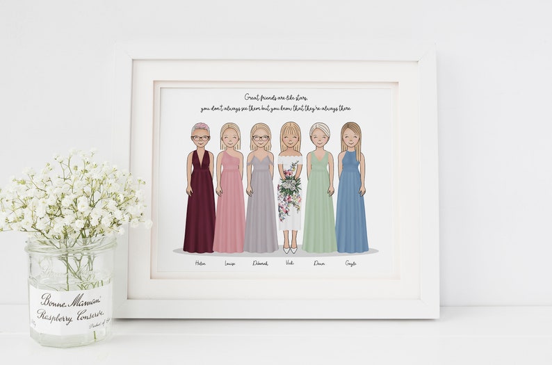 Bride and Bridesmaids Art Print Bridesmaid Gift Wedding Keepsake Gift Bride Gift from Bridesmaid Gift from Maid of Honor Wedding image 7