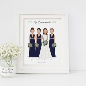 Bride and Bridesmaids Art Print Bridesmaid Gift Wedding Keepsake Gift Bride Gift from Bridesmaid Gift from Maid of Honor Wedding image 9