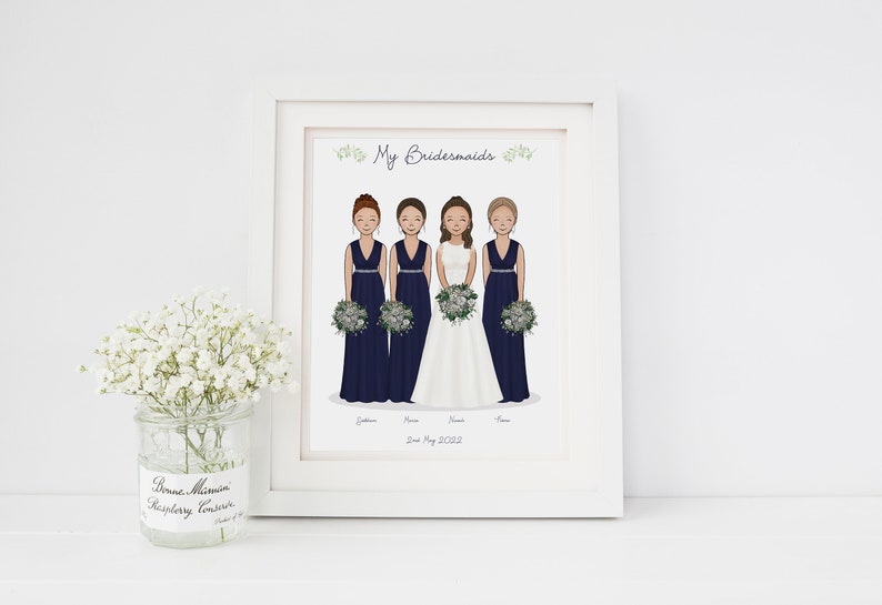 Bride and Bridesmaids Art Print Bridesmaid Gift Wedding Keepsake Gift Bride Gift from Bridesmaid Gift from Maid of Honor Wedding image 9