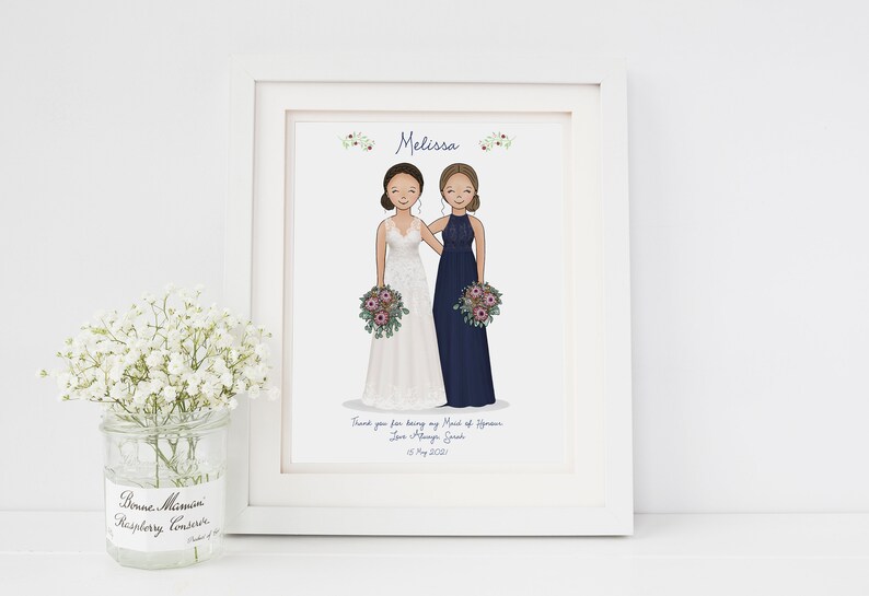 Wedding Thank you Gift Will you be my Bridesmaid Bridesmaid Proposal Maid of Honour Gift Personalized Gift Wedding Art Print image 8