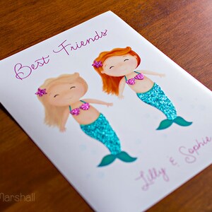 Best Friends Gift Mermaid Decor Real Glitter Best Friend Gift Mermaid Print Twin Sisters Sweet Cheeks Images image 2