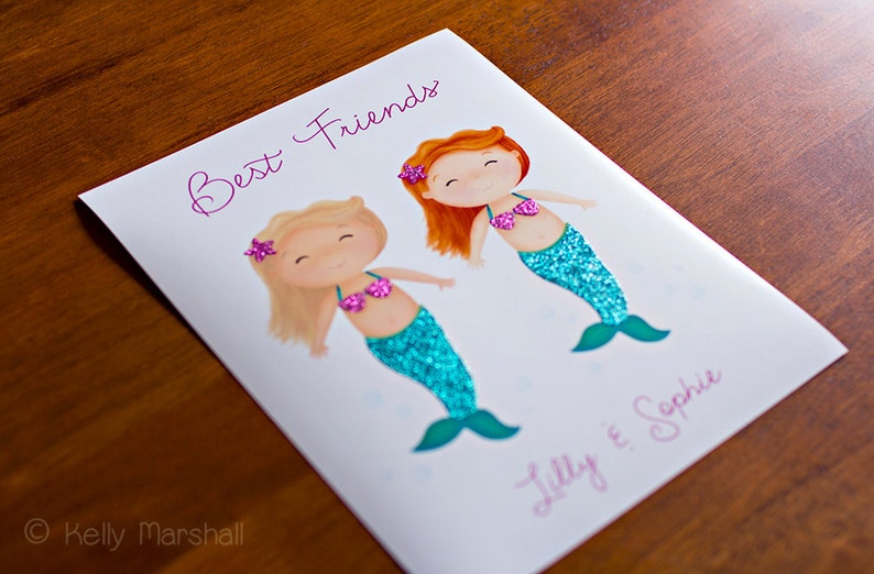 Best Friends Gift Mermaid Decor Real Glitter Best Friend Gift Mermaid Print Twin Sisters Sweet Cheeks Images image 2