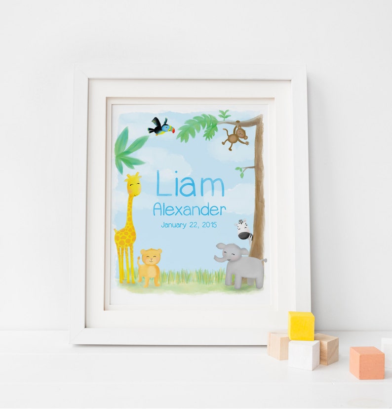 Jungle Nursery Art Personalised Baby Gifts Name Art Etsy