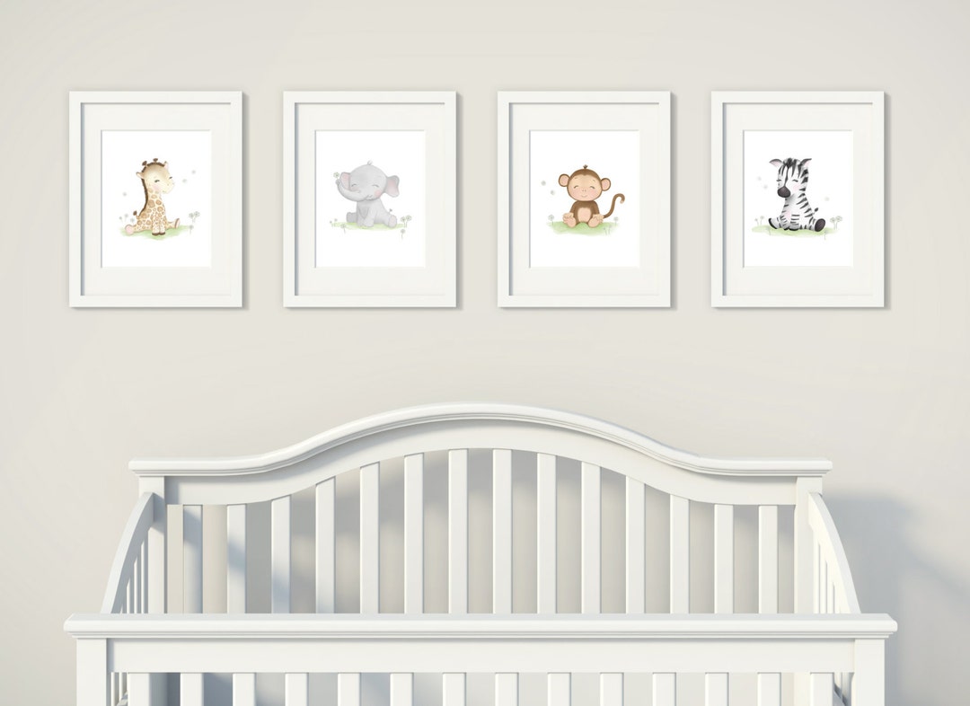 Set of 4 Wall Art - Safari Nursery - Baby Animal Prints - Nursery Decor ...