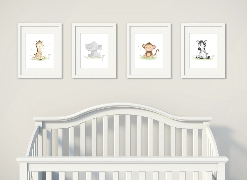 Set of 4 Wall Art - Safari Nursery - Baby Animal Prints - Nursery Decor - Baby Shower Gift - Baby Elephant -  Safari Wall Art - Sweet Cheeks 