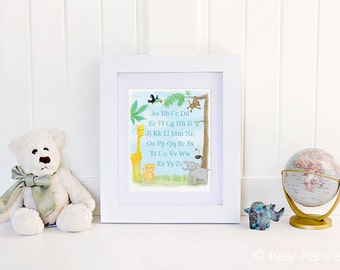 ABC Print - Jungle Art Print - Jungle Bedroom - Alphabet Art - Child Alphabet Print - Baby Name Print - by Sweet Cheeks Images