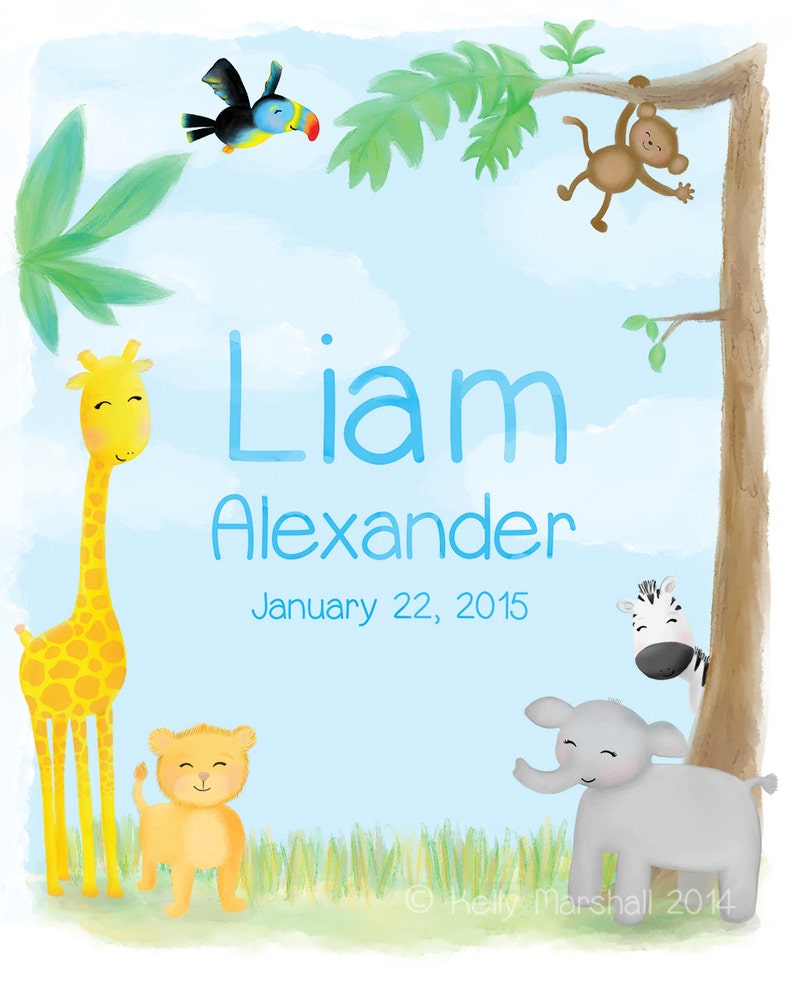 Jungle Nursery Art Personalised Baby Gifts Name Art Etsy