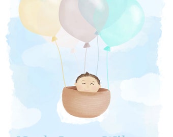 Baby Boy Nursery Art...Balloon Basket...Personalised...Children and Nursery Art Prints...by Sweet Cheeks Images