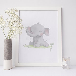 Elefantbarnrumskonst - Elefantunge - Elefantbabyshower - Elefantbarnrumsdekor - Barnrumstryck - Bilder på söta kinder bild 1
