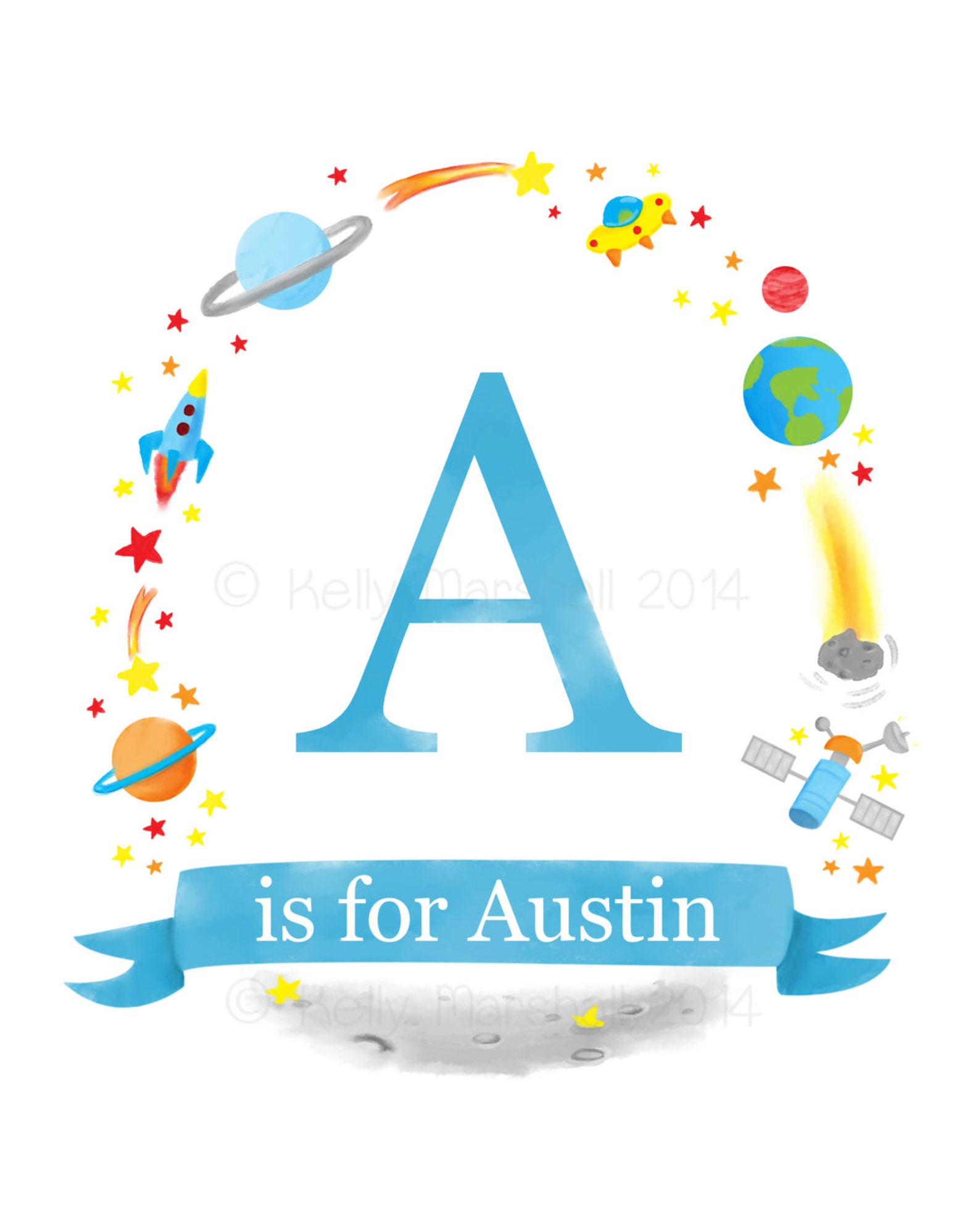 Space Themed Nursery Art Personalised Name Print Space Etsy