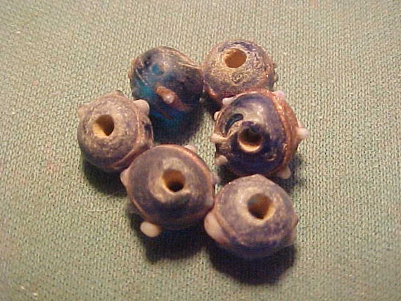 6 X Roman//Byzantine decorated blue glass beads circa 400-600 AD